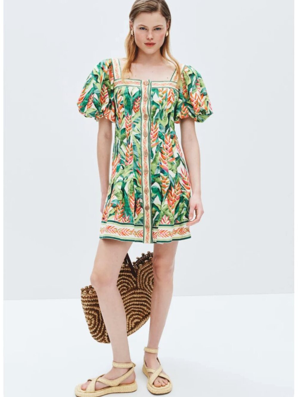 Farm Rio Heli Leaves Mini Dress Size M